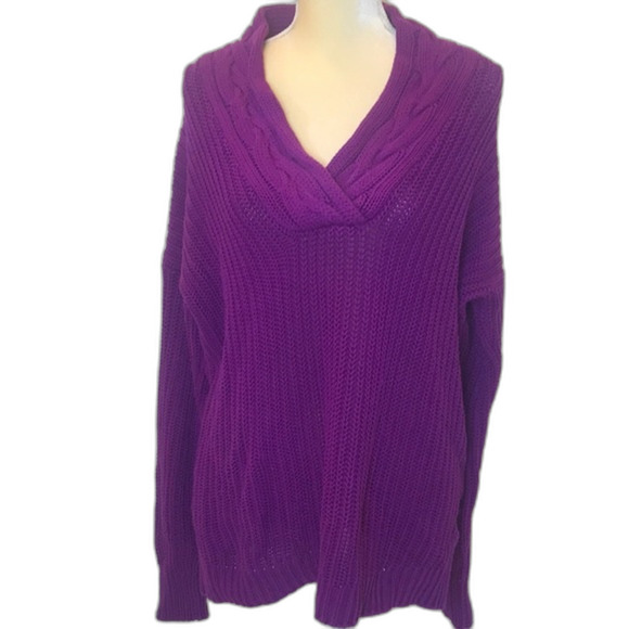 Lauren Ralph Lauren Chunky Knit Oversized V-neck Sweater size large ladies - Picture 1 of 12